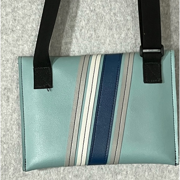 Holly Aiken Fold Over Crossbody Shoulder Bag Purse Blue Grey White Adjustable - Picture 5 of 11